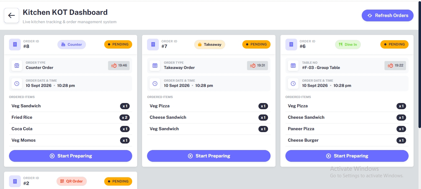 Cloud kitchen KOT and kitchen order display software